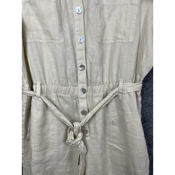 Anthropologie Cloth & Stone Linen Romper Tie Waist Rolled Hem SZ XL - Picture 4 of 16